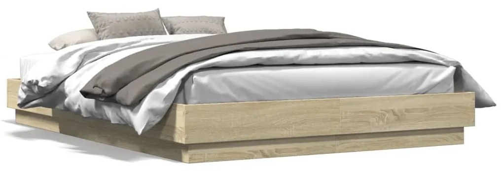 Estrutura de cama com luzes LED 140x200 cm carvalho sonoma