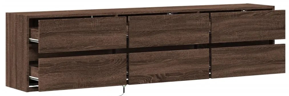 Móvel parede p/ TV c/ luzes LED 180x31x45 cm carvalho castanho
