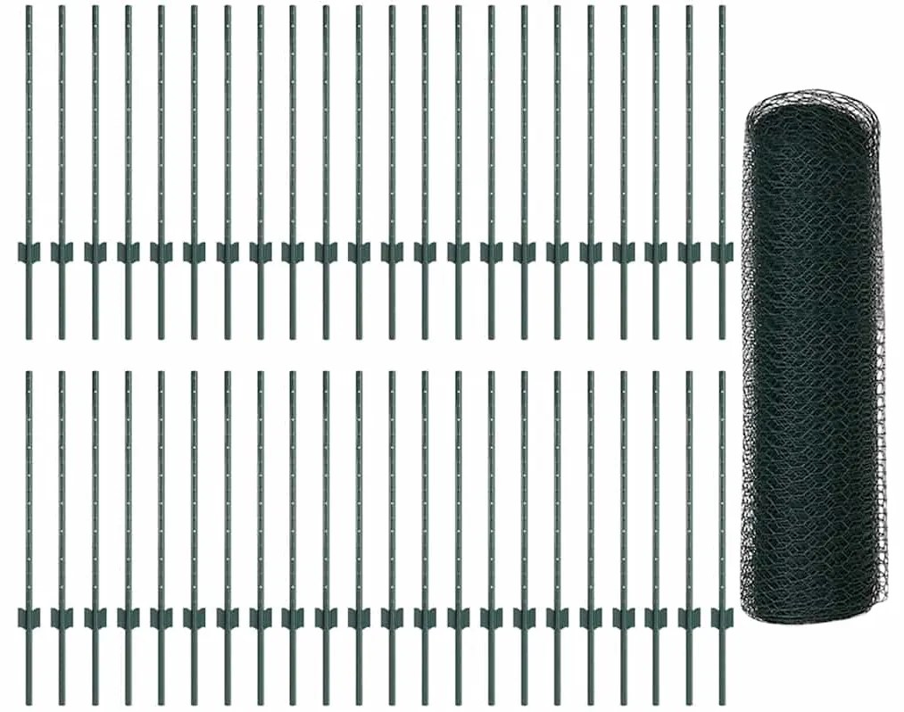 Postes de Cerca vidaXL 11 pcs U-Channel Verde 80 cm Aço