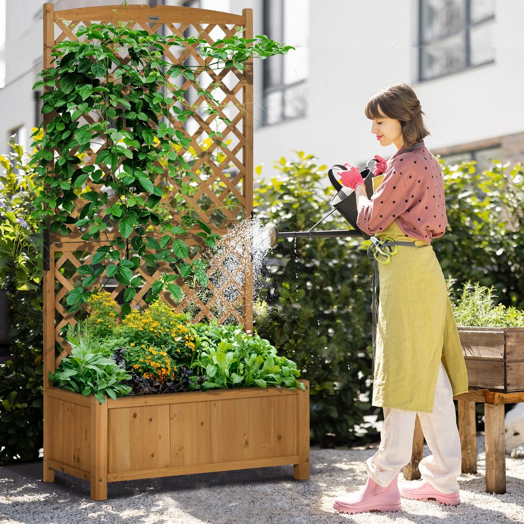 Outsunny Floreira de Jardim com Treliça Caixa de Plantio com Suporte para Plantas Trepadeiras para Cultivo de Plantas Flores para Pátio Terraço Varanda 90x45x180cm Madeira