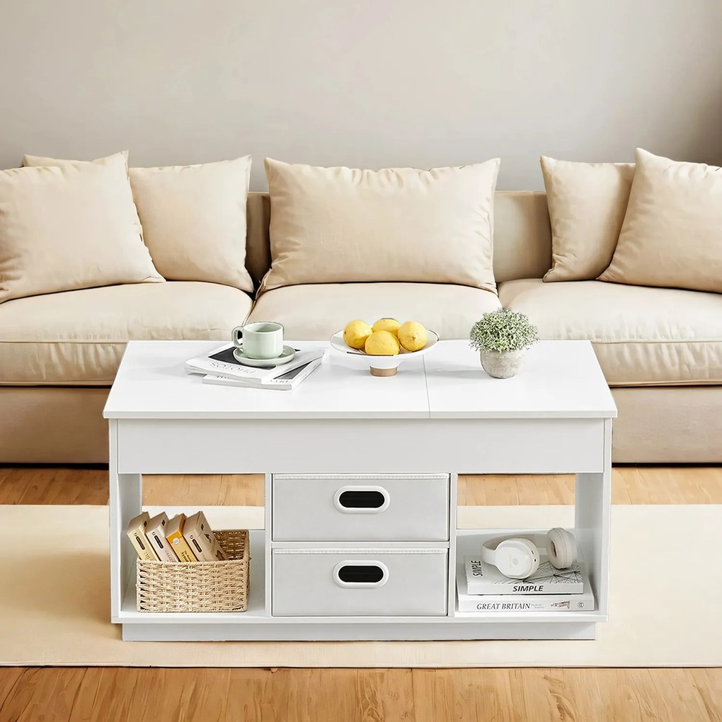 Mesa de centro com 2 gavetas e compartimentos 50 x 100 x 48 cm/62,3 cm branco