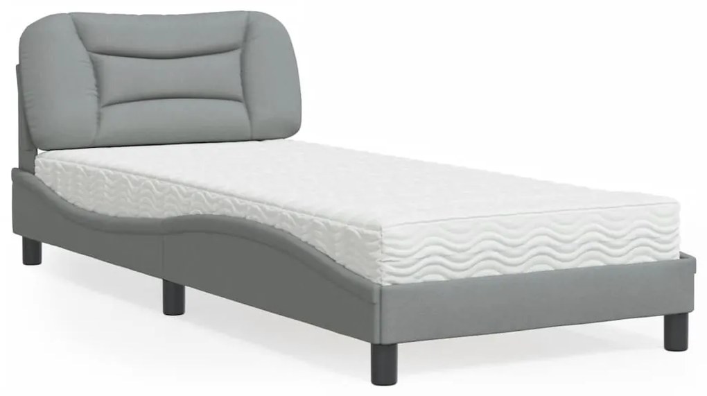 vidaXL Cama com colchão 80x200 cm tecido cinzento-claro