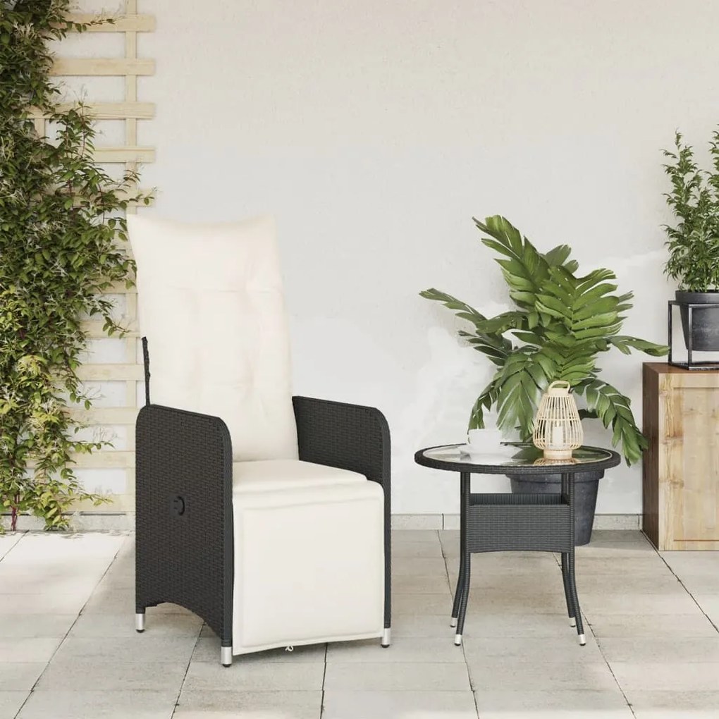 Cadeira de jardim reclinável c/ almofadões vime PE preto