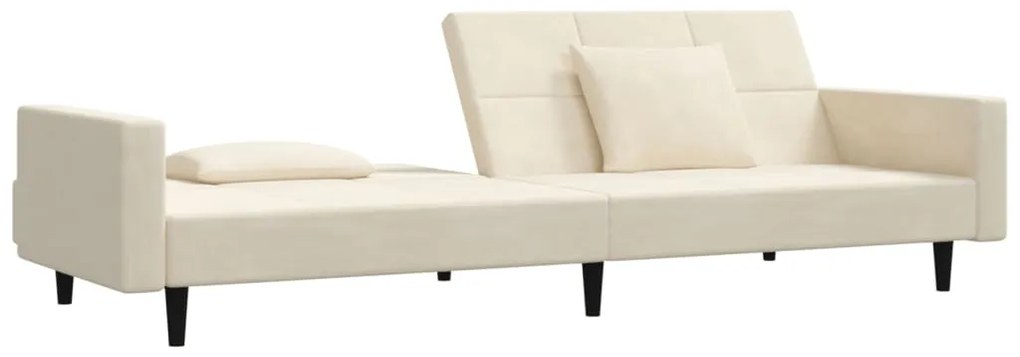 Sofá-cama 2 lugares com duas almofadas veludo cor creme