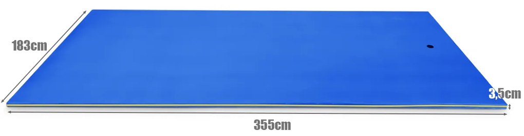 Tapete água flutuante resistente a rasgos de espuma XPE de 3 camadas para relaxamento piscina, rio, praia 355 x 183 x 3,5 cm azul