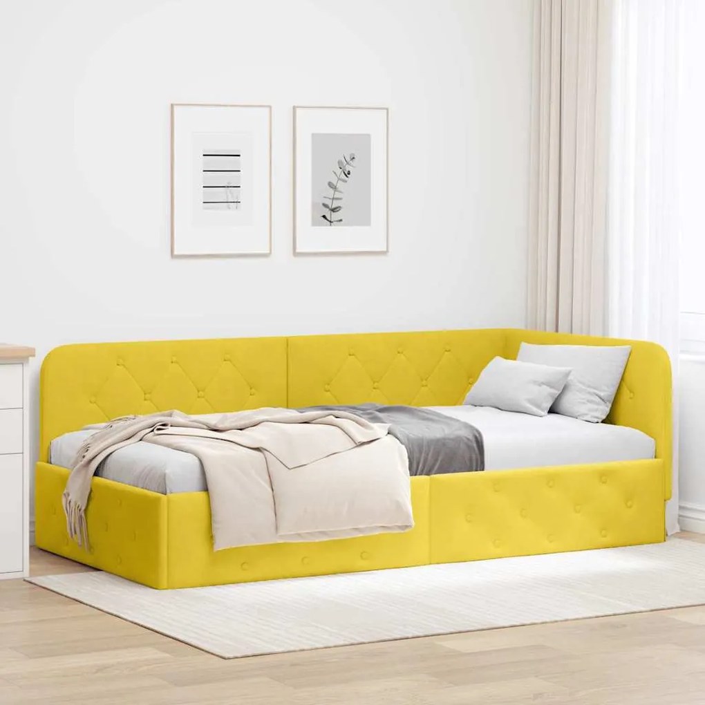vidaXL Estrutura de Cama de Canto Amarelo 90 x 200 cm Veludo
