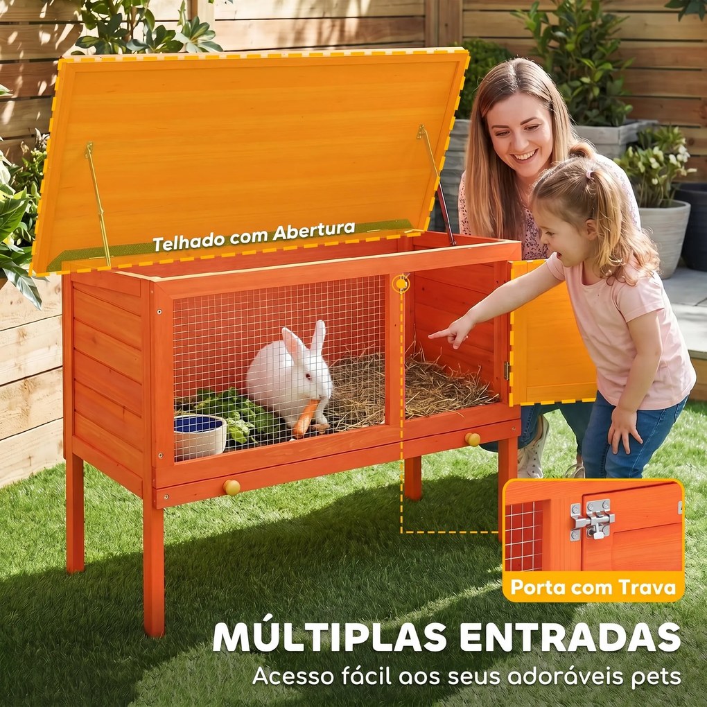 Casa de Coelhos de Madeira com Teto de Asfalto Abatível e Bandeja Removível e Porta 90x45x65 cm Madeira