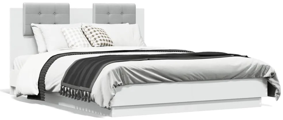 Estrutura de cama com cabeceira e luzes LED 140x190 cm branco