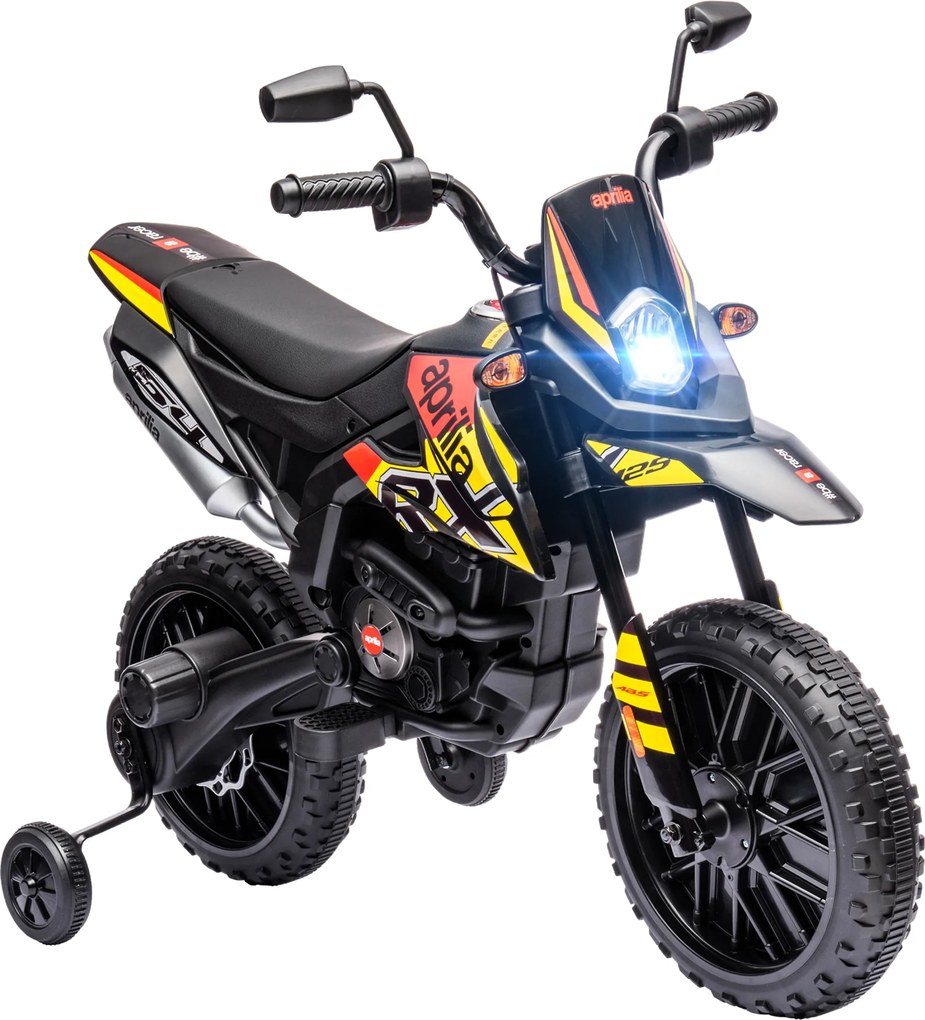 AIYAPLAY Moto infantil 12V com rodinhas de apoio, luzes LED, música, USB, moto elétrica para meninos e meninas, Amarelo | Aosom Portugal