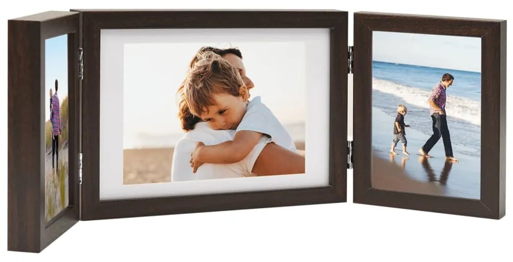 vidaXL Moldura com três dobras 28x18 cm+2x(13x18 cm) castanho-escuro