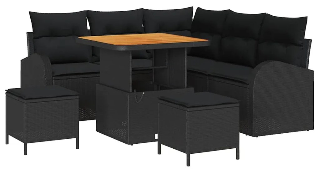 Conjunto de sofá de jardim com 8 peças e almofadas pretas em rattan si