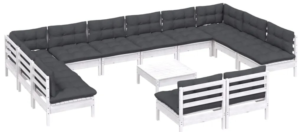 13 pcs conj. lounge de jardim c/ almofadões pinho maciço branco