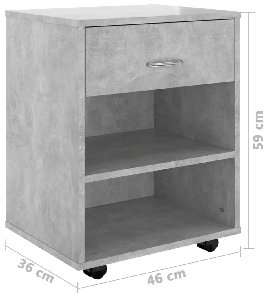 Móvel com rodas 46x36x59 cm contraplacado cinzento-cimento