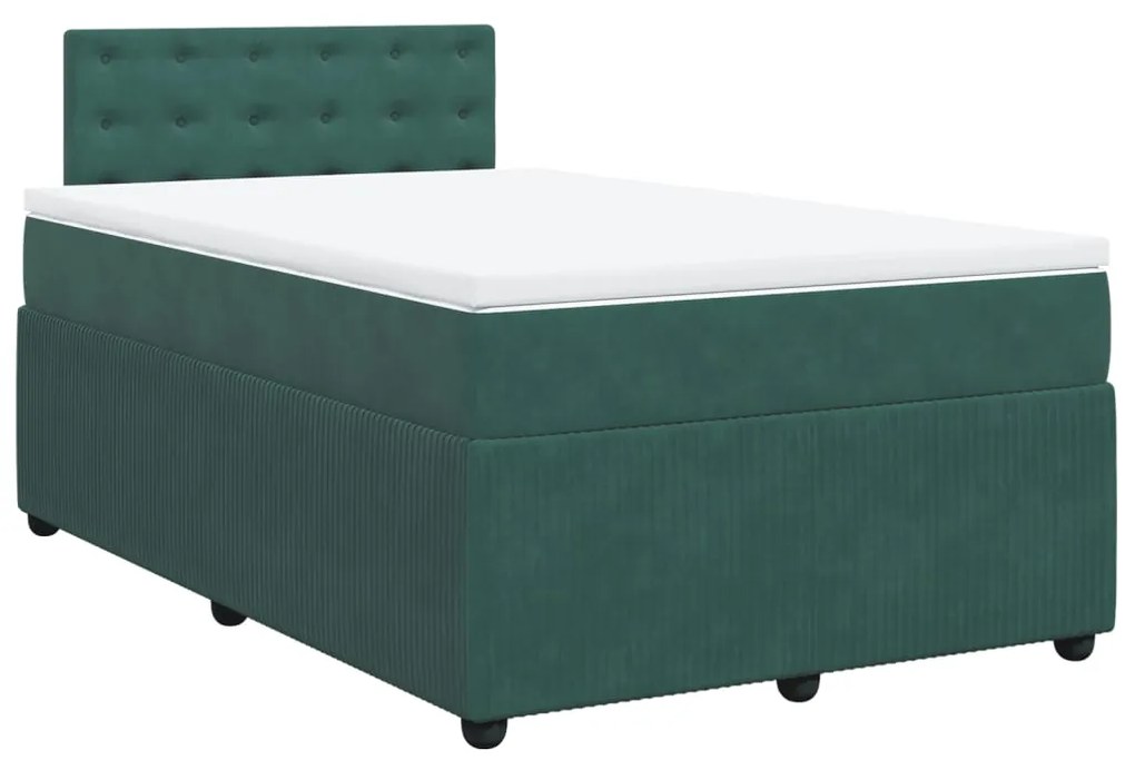 Cama boxspring com colchão 120x190 cm veludo verde-escuro