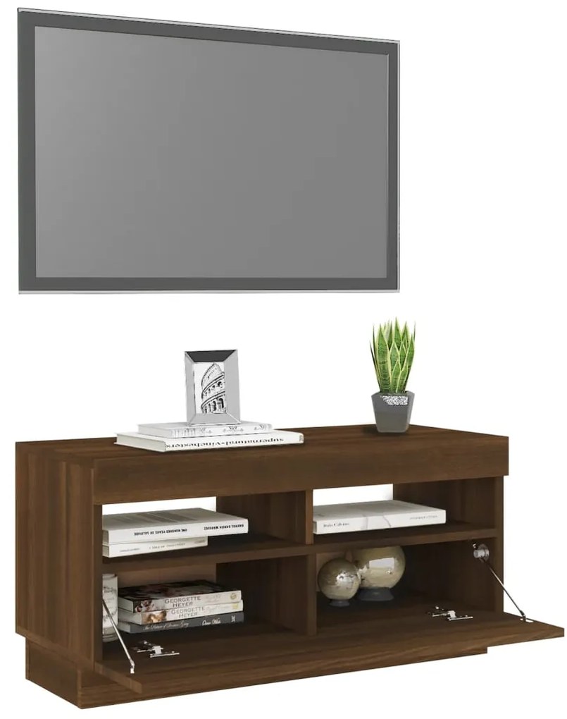 Móvel de TV com luzes LED 80x35x40 cm Carvalho Marrom
