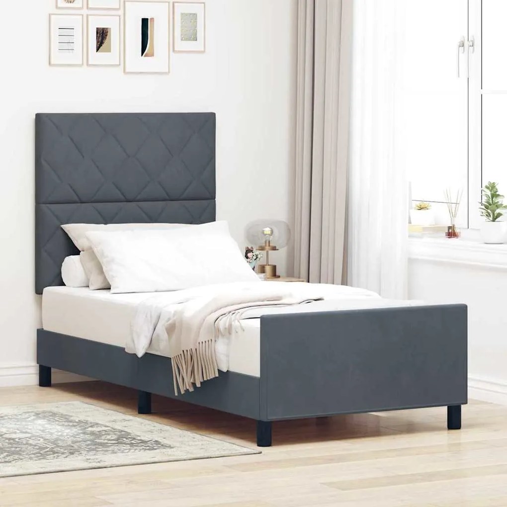 Cama Cinza Escuro 100x200 cm Veludo