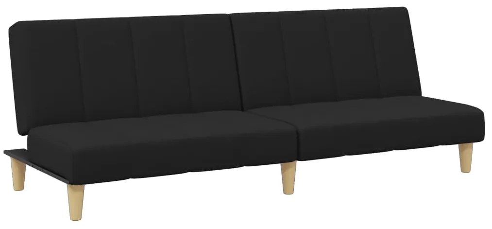 Sofá-cama de 2 lugares com apoio de pés tecido preto