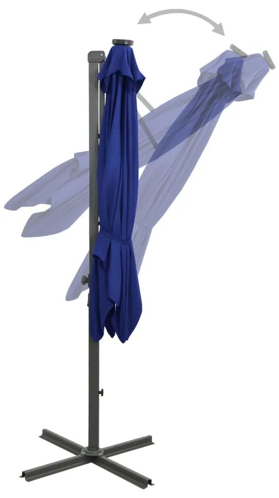 Guarda-sol cantilever c/ poste e luzes LED 300 cm azul-ciano