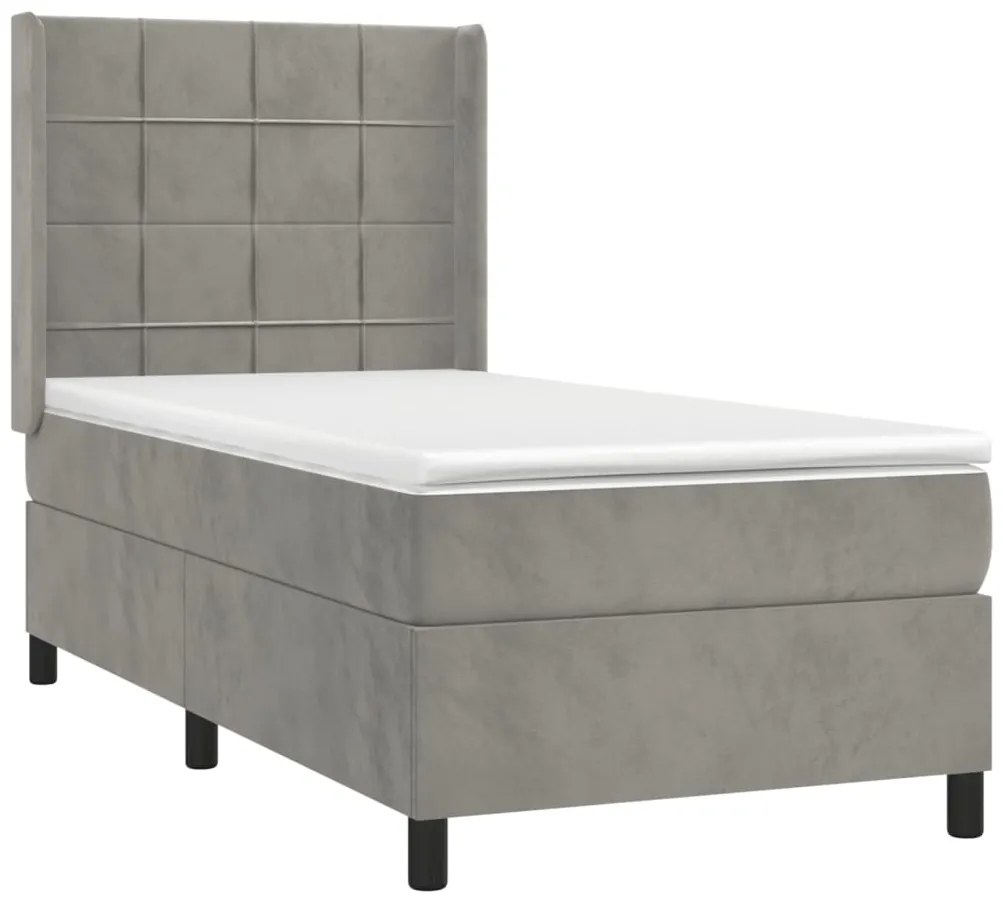 Cama box spring c/ colchão/LED 90x200 cm veludo cinzento-claro