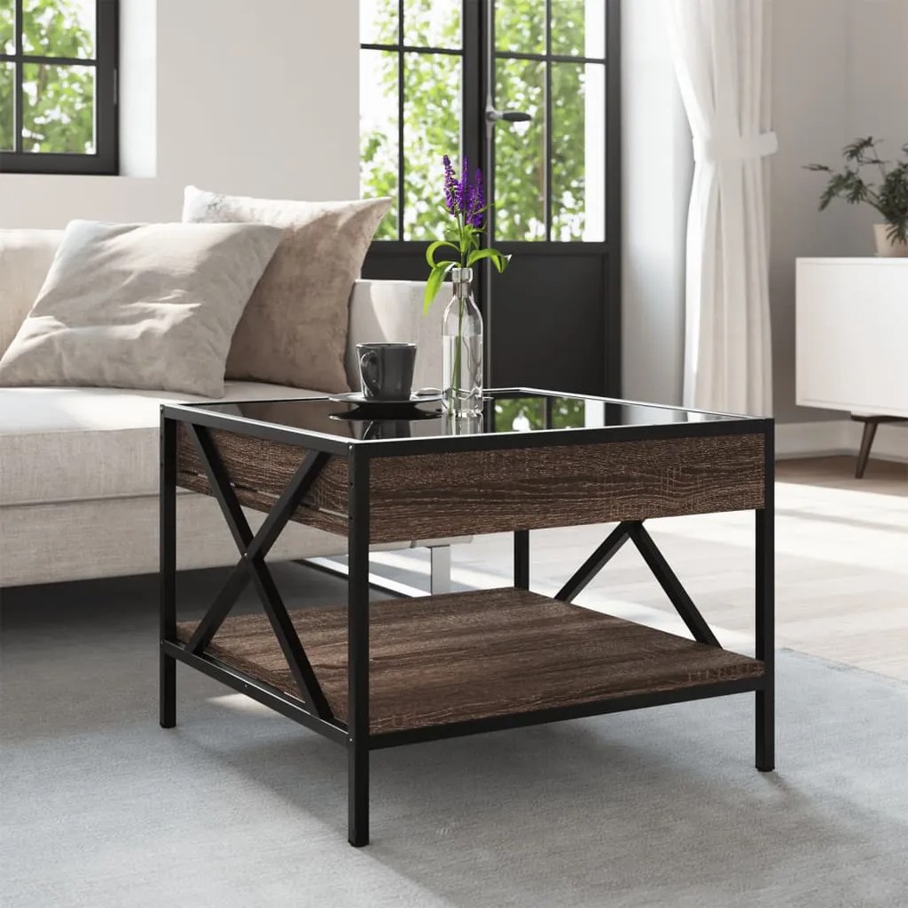 Mesa de centro luzes LED Infinity 50x50x38 cm carvalho castanho