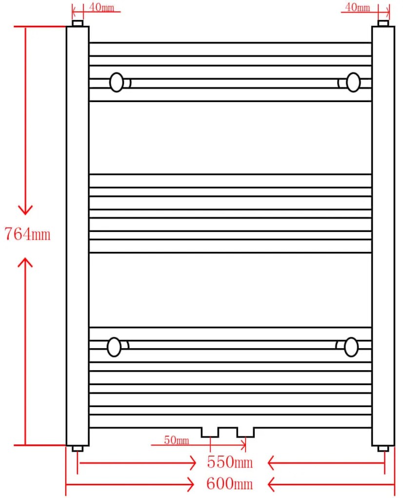 Aquecedor toalhas casa de banho liso 600 x 764 mm preto