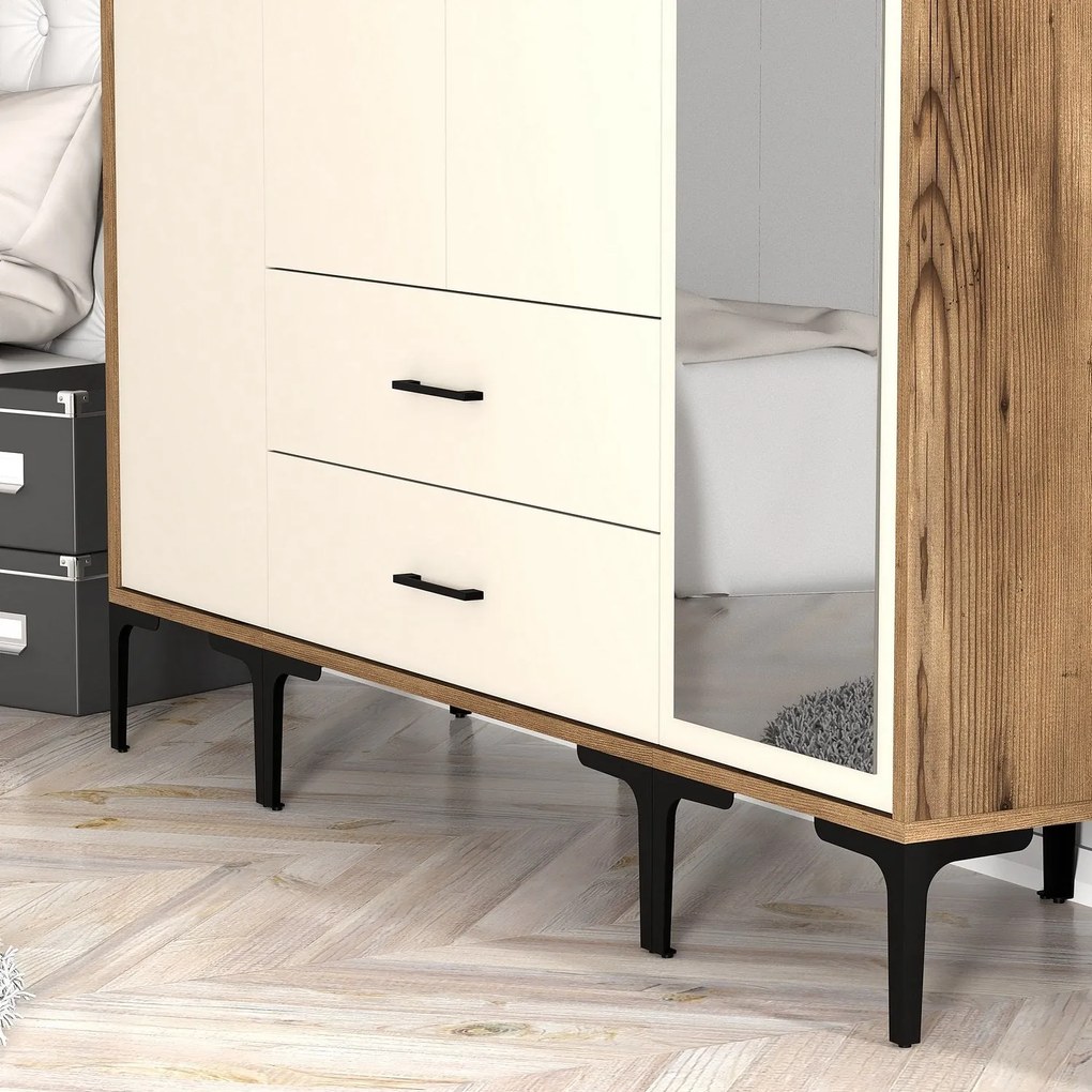 Roupeiro Kumsal STR – Noz e Creme – 160x47,5x201,4 cm