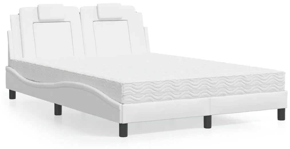 Cama com colchão 140x200 cm couro artificial branco