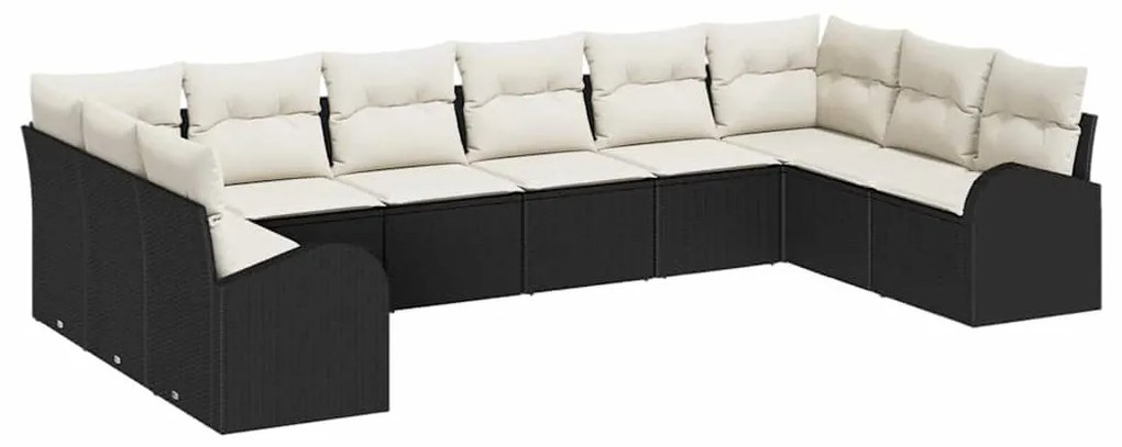 Conjunto de Sofá de Jardim 10 Peças com Almofadas Pretas em Rattan