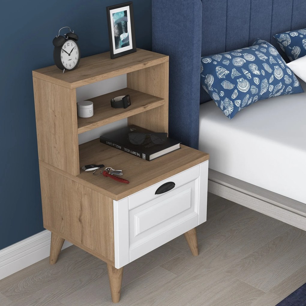 Mesa de Cabeceira BD105 – Nogueira e Branco – 45x74,4x40 cm
