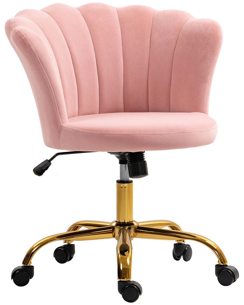 HOMCOM Cadeira de escritório em veludo, cadeira de maquiagem com encosto em pétala, altura ajustável, 69 x 64 x 80-90 cm, rosa | Aosom Portugal