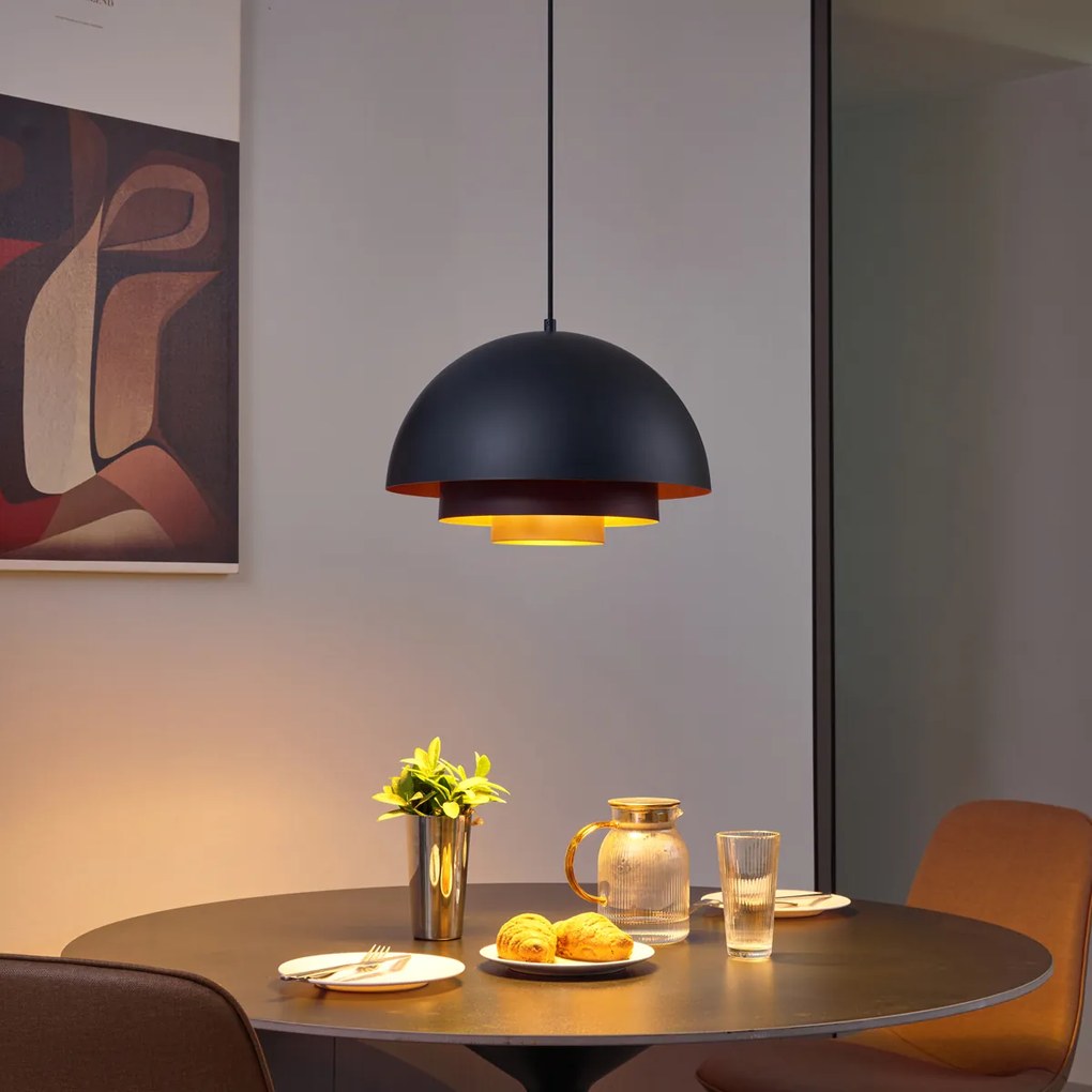 Candeeiro suspenso moderno preto com interior dourado - Loes