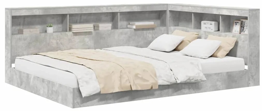 Cama estante com prateleira com cabeceira 2 pcs Cinzento cimento 140 x