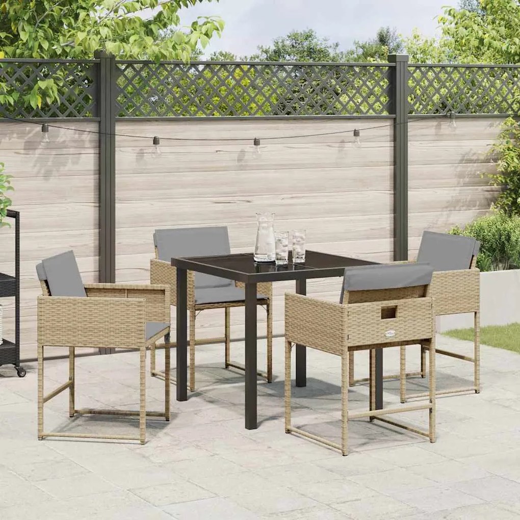 Conjunto de Jantar de Jardim com 5 Peças e Almofadas Beje em Rattan Si