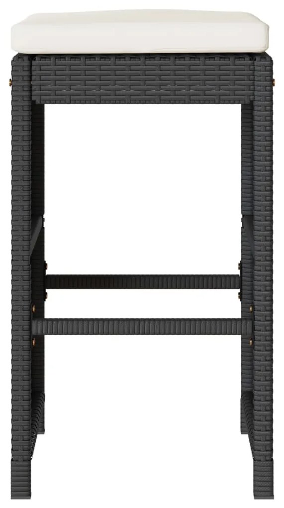 Bancos de bar com almofadões para jardim 6 pcs vime PE preto