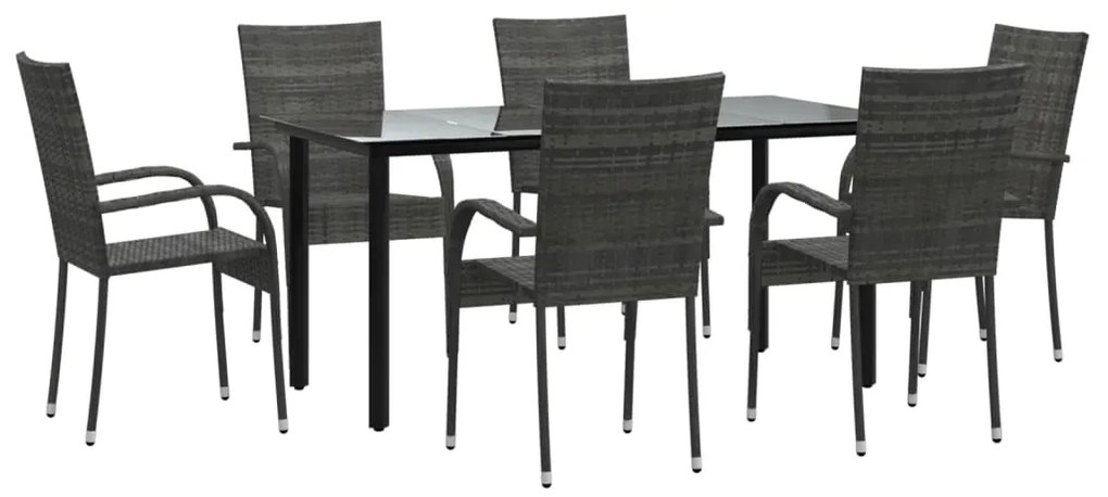7 pcs conjunto de jantar p/ jardim vime PE cinzento
