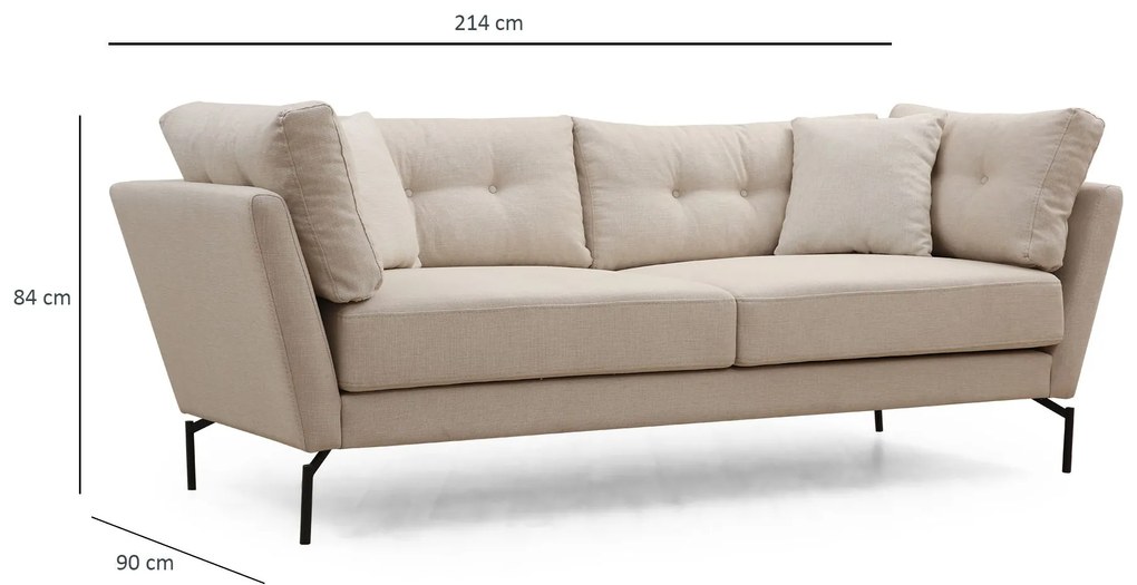 Sofá de 3 Lugares Mapa – Creme – 214 cm x 90 cm x 84 cm