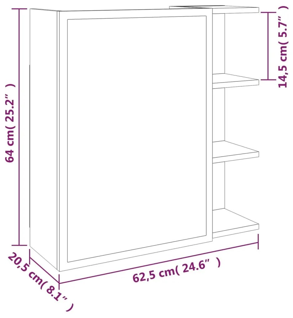 Armário espelhado 62,5x20,5x64 cm derivados madeira cinza