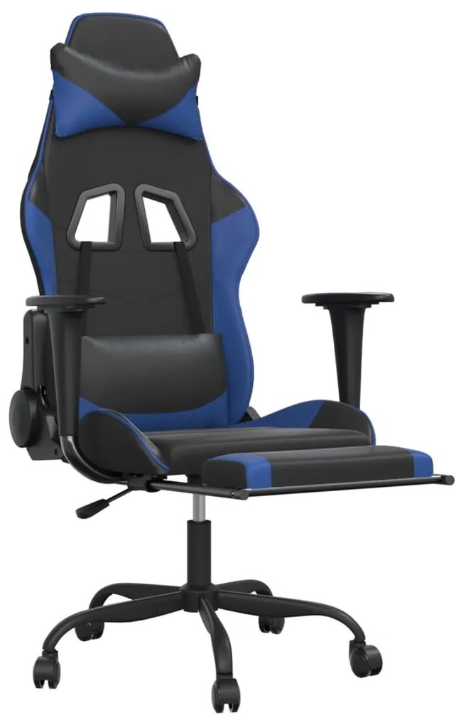 Cadeira gaming massagens c/ apoio pés couro artif. preto/azul