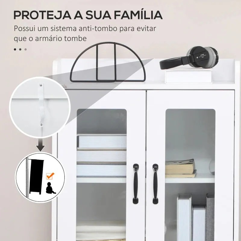 Vitrine Halos - Cor Branco - Em Melamina de Nadeira, MDF e Vidro Tempe