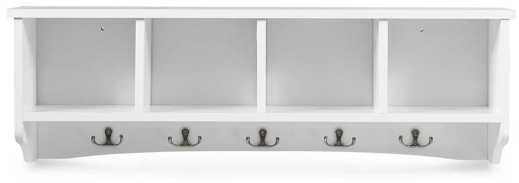 Cabide Armário de entrada de parede com 4 compartimentos e 5 ganchos duplos 72 x 15,5 x 23 cm Branco