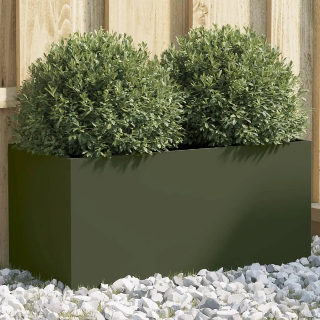 Vaso/floreira 62x30x29 cm aço verde azeitona