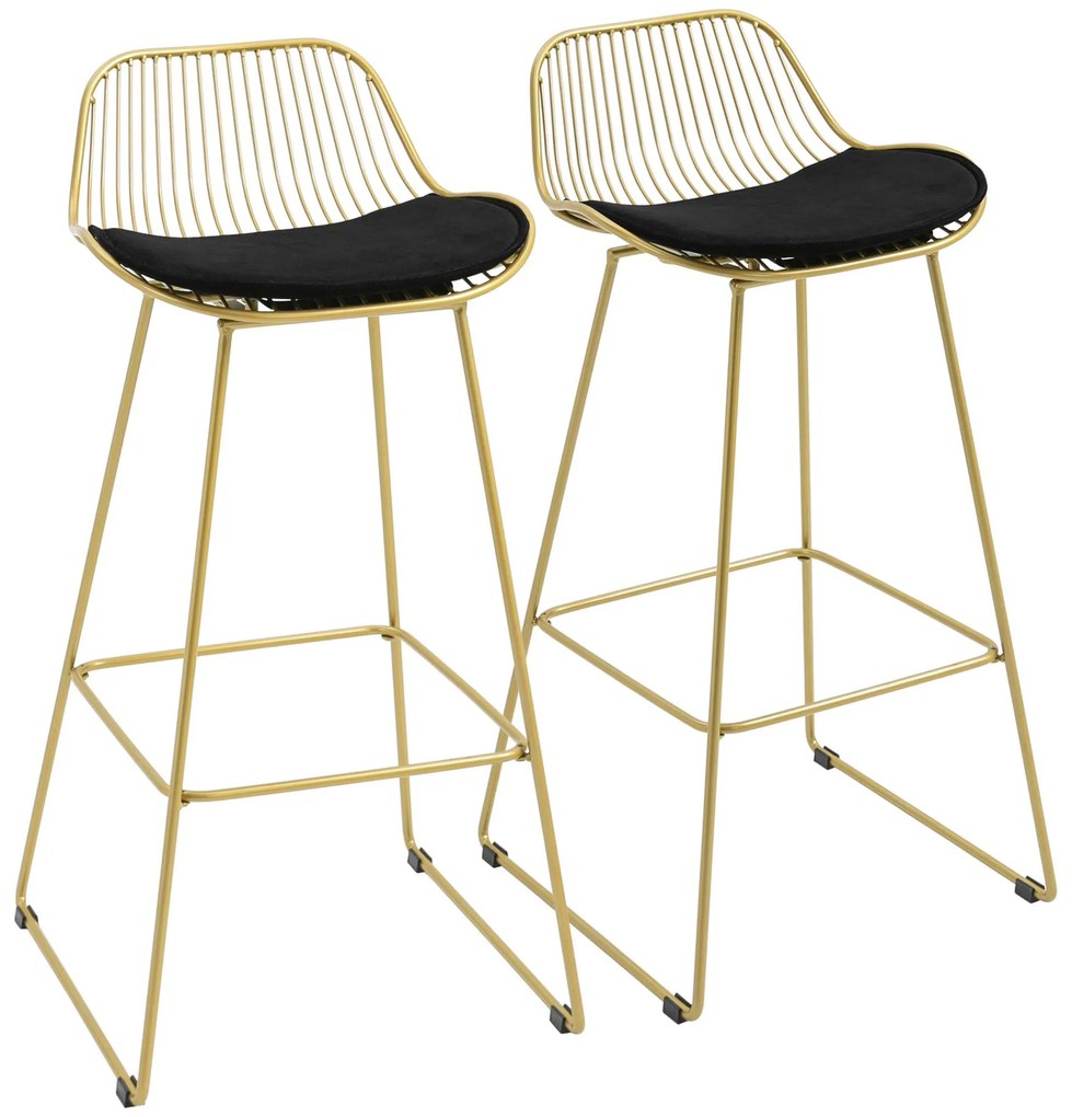 HOMCOM Bancos Altos Moderno 2 Peças Almofada Veludo Encosto Apoio Pés Elegante Dourado 46,5x48x93 cm