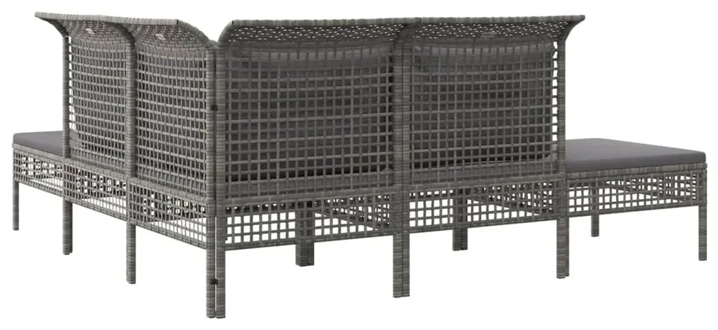5 pcs conjunto lounge de jardim c/ almofadões vime PE cinzento