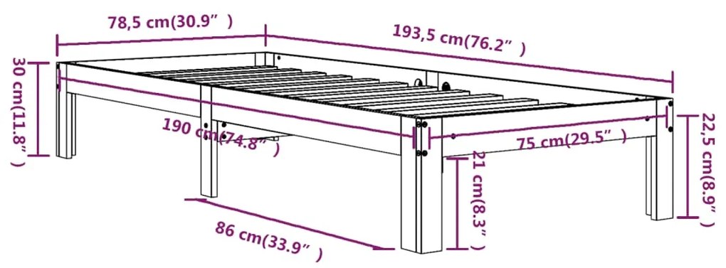 Estrutura cama pequena solteiro 75x190 cm madeira maciça branco