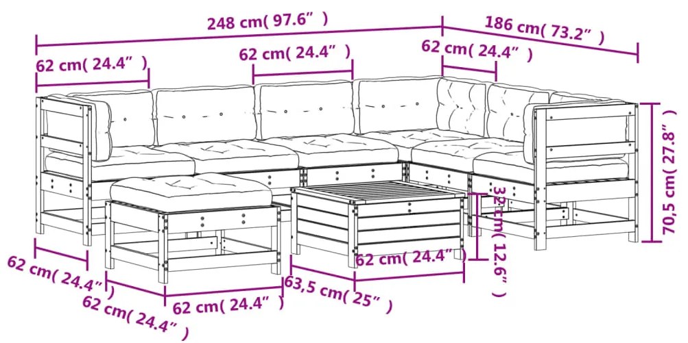 8 pcs conjunto lounge de jardim c/ almofadões pinho impregnado