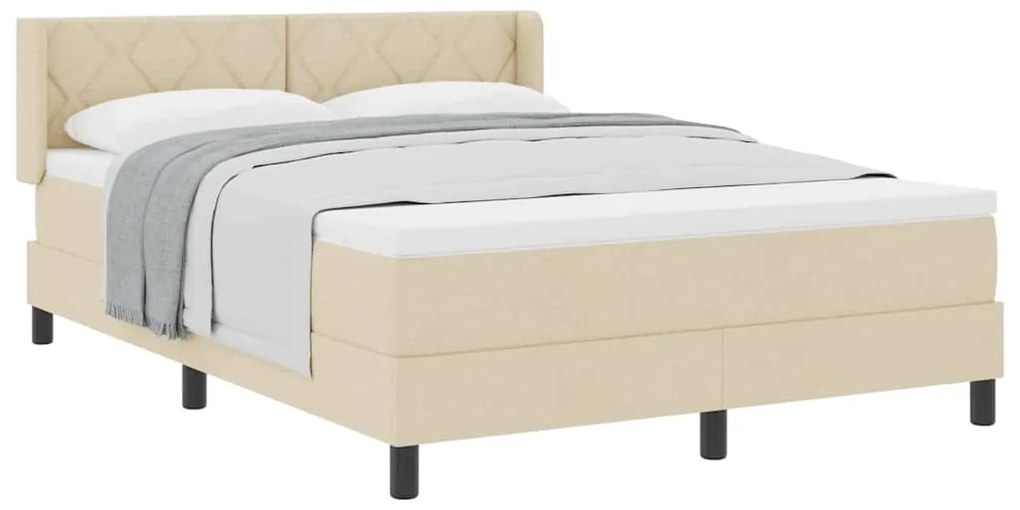 Cama Box com Colchão em Creme, 160 x 200 cm - Tecido.