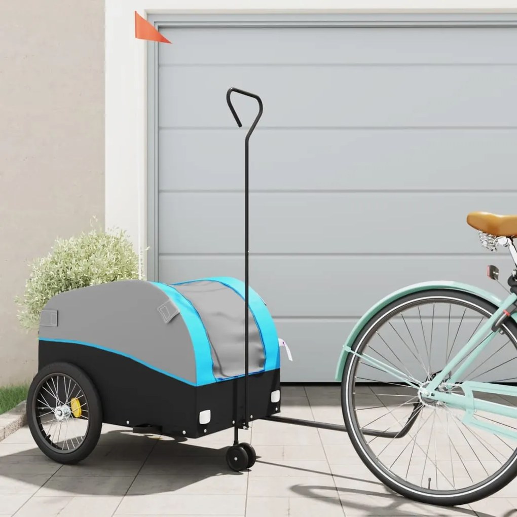 vidaXL Reboque para bicicleta 45 kg ferro preto e azul