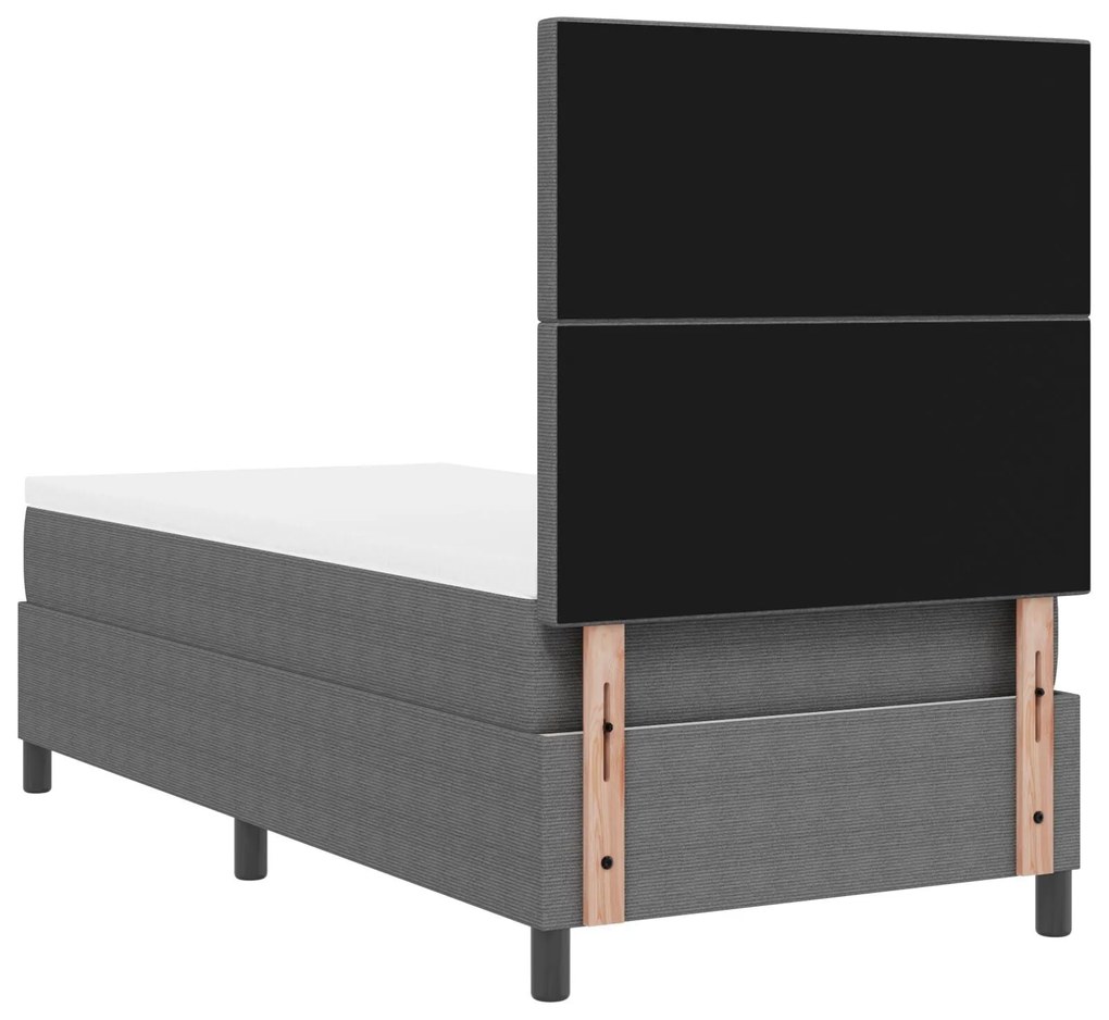 Cama Box Spring com Colchão Cinza Claro em Tecido de Corduroy para Sol
