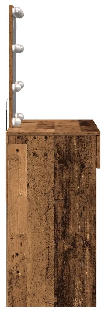 Mesa de Maquiagem com Espelho e Luzes LED Madeira Antiga e Madeira de