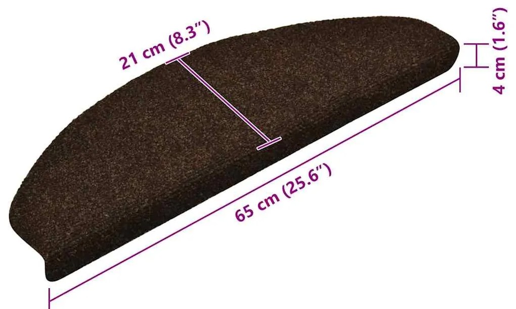 Tapetes escada autoadesivos 10 pcs 65x21x4 cm agulhado castanho